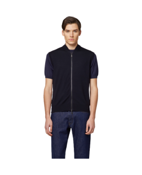 Alpha Studio - gilet zip merinos blu
